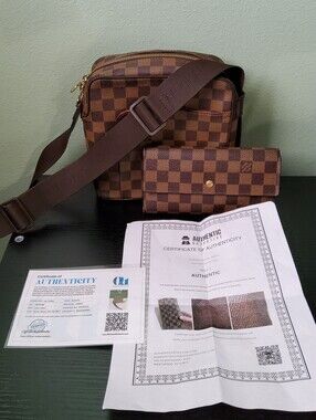 Unisex LOUIS VUITTON Damier Olaf Brown Crossbody Bag with Matching Wallet & COA